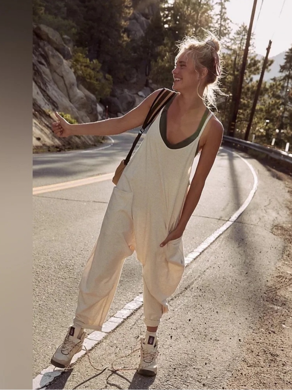 Free People Cream Relaxed Scoop-Neck Jumpsuit